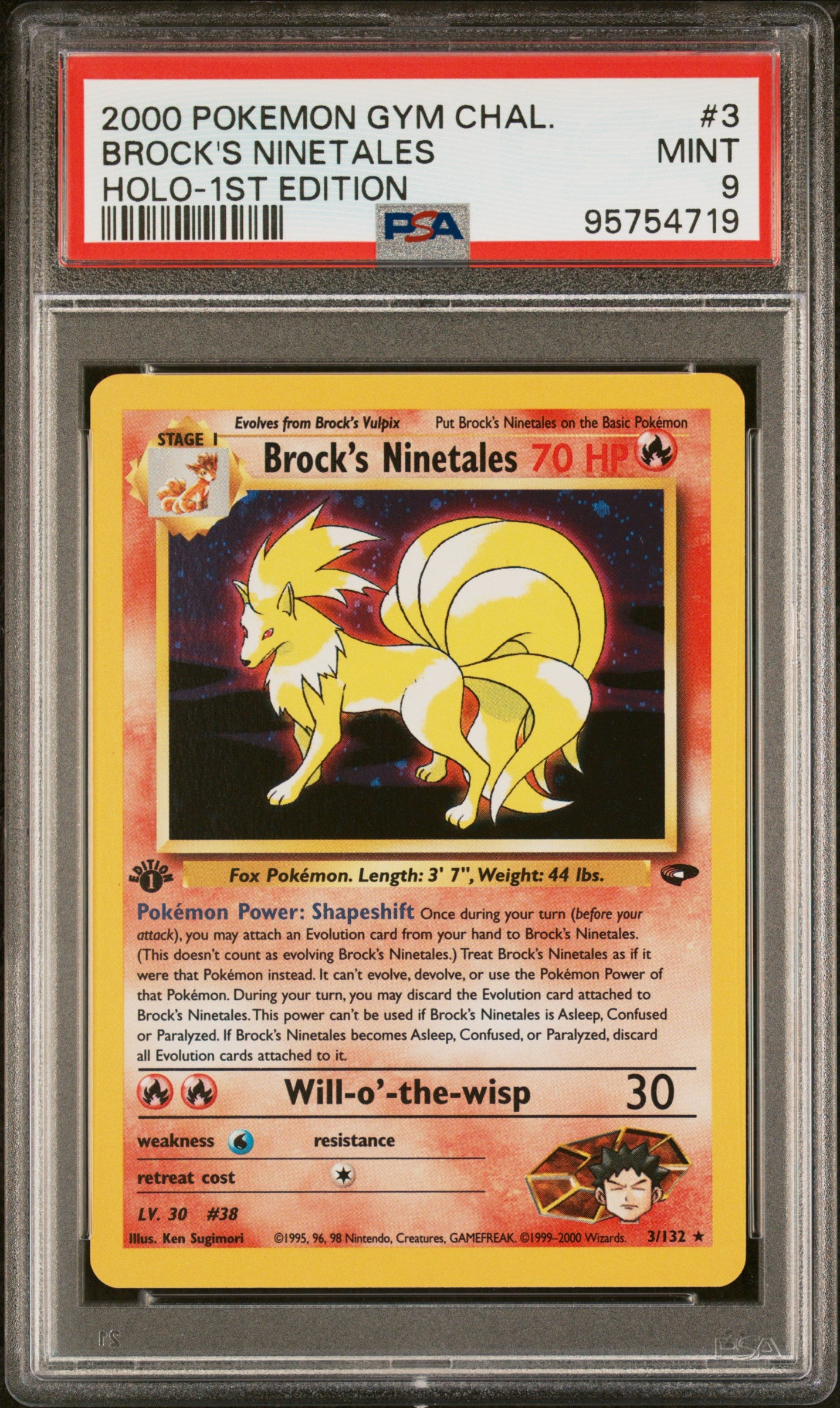 2000 POKEMON GYM CHALLENGE BROCK'S NINETALES #3 HOLO-1ST EDITION PSA 9