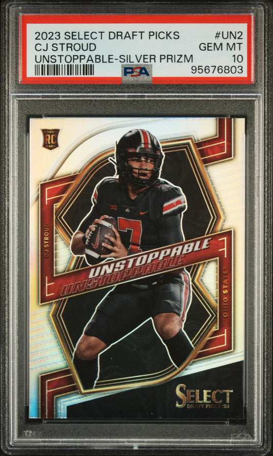 2023 PANINI SELECT DRAFT PICKS UNSTOPPABLE CJ STROUD #UN2 UNSTOPPABLE-SILVER PRIZM PSA 10