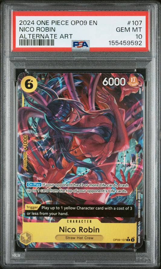 2024 ONE PIECE OP09-EMPERORS IN THE NEW WORLD NICO ROBIN #107 ALTERNATE ART PSA 10