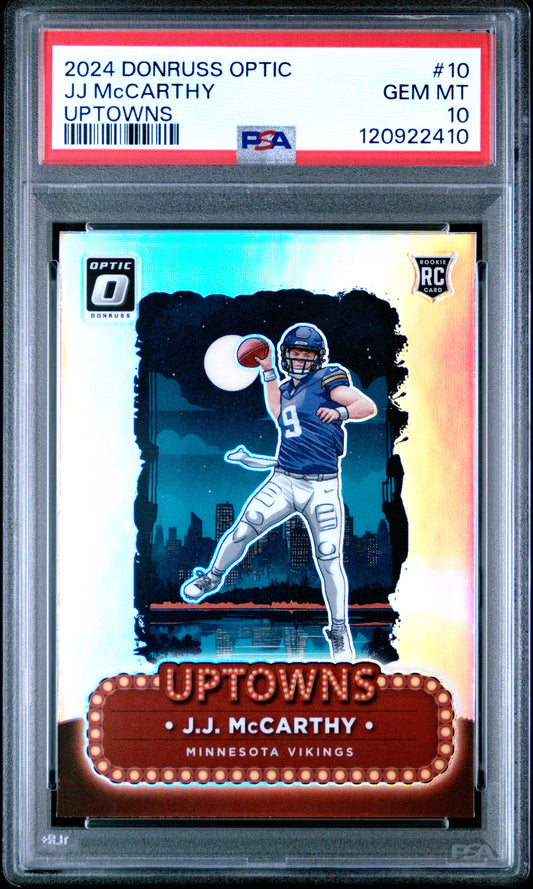 2024 PANINI DONRUSS OPTIC UPTOWNS JJ McCARTHY #10 JANUARY-RED PSA 10