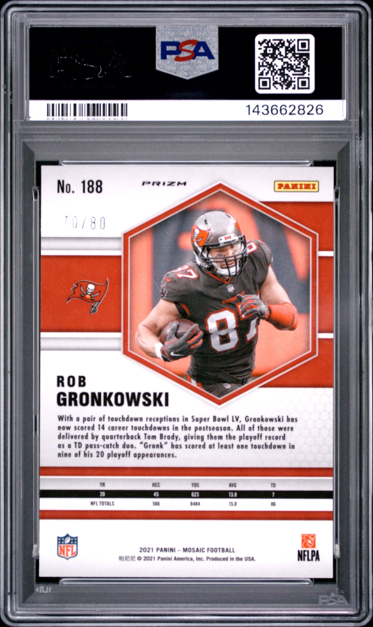 2021 PANINI MOSAIC ROB GRONKOWSKI #188 FUSION RED/YELLOW CHOICE PSA 9