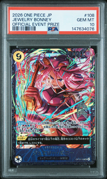 2026 ONE PIECE JAPANESE PROMOS JEWELRY BONNEY #108 OFFICIAL EVENT PRIZE PSA 10