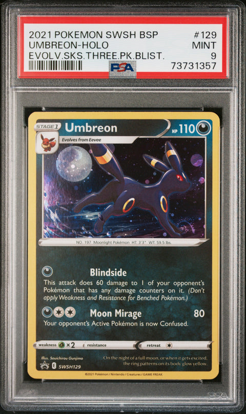 2021 POKEMON SWSH BLACK STAR PROMO UMBREON-HOLO #129 PSA 9 - Image 1