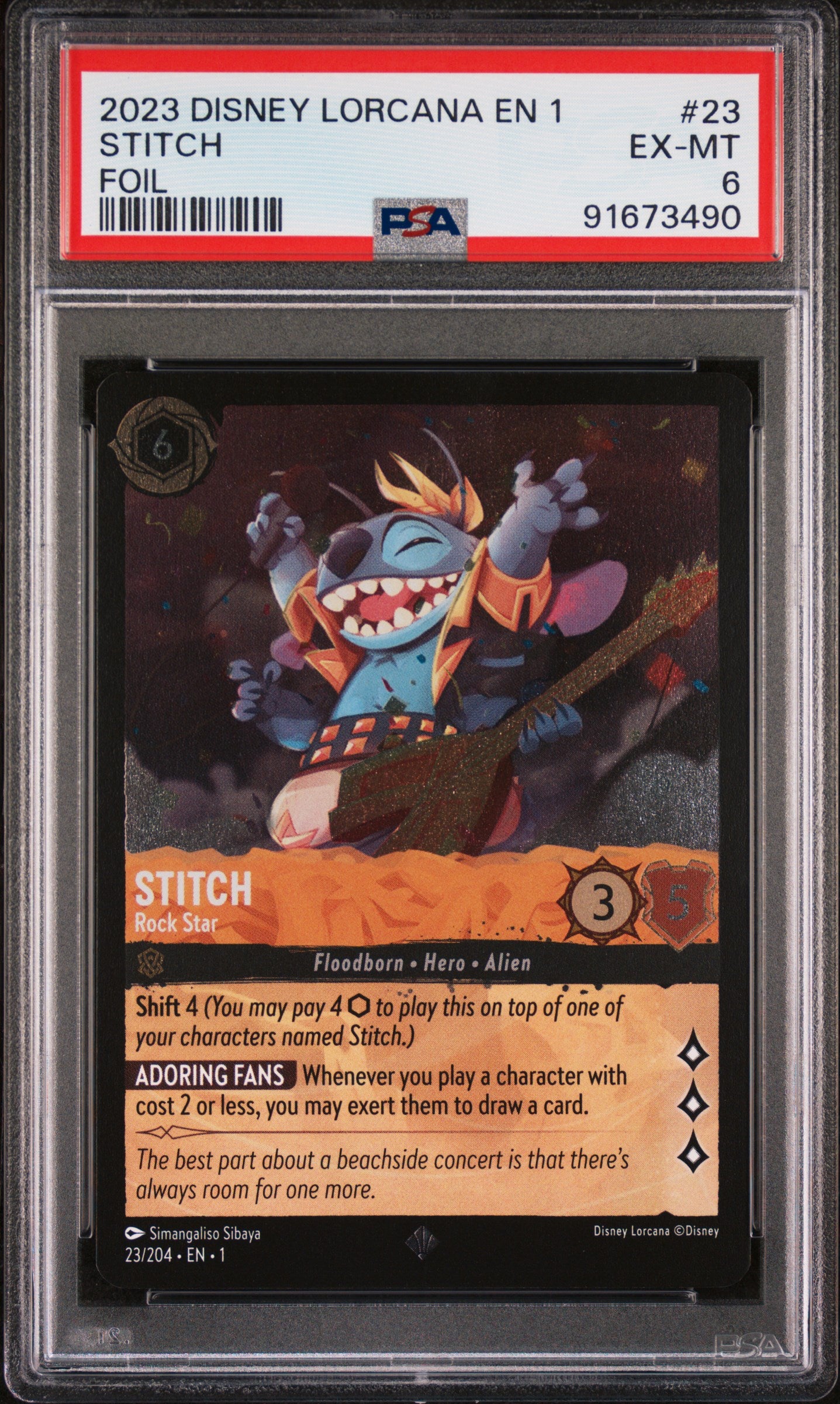 2023 DISNEY LORCANA EN 1-THE FIRST CHAPTER STITCH #23 FOIL PSA 6