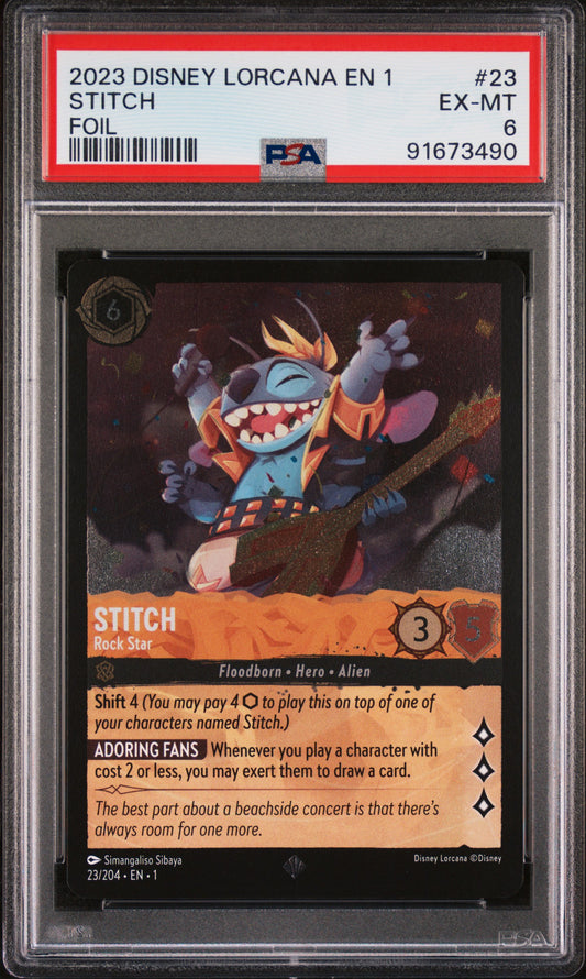 2023 DISNEY LORCANA EN 1-THE FIRST CHAPTER STITCH #23 FOIL PSA 6