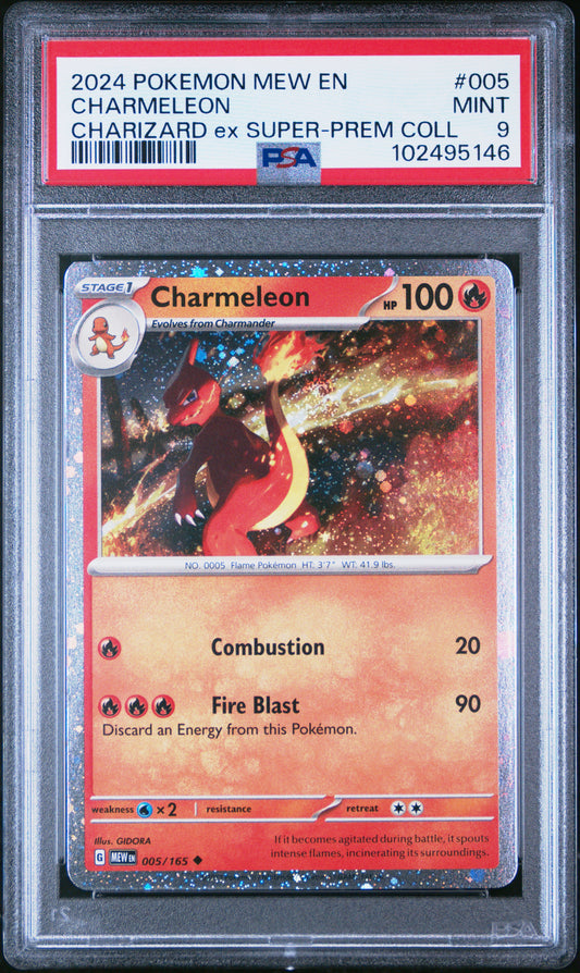 2024 POKEMON MEW EN-151 CHARMELEON #005 CHARIZARD ex SUPER-PREM COLL PSA 9