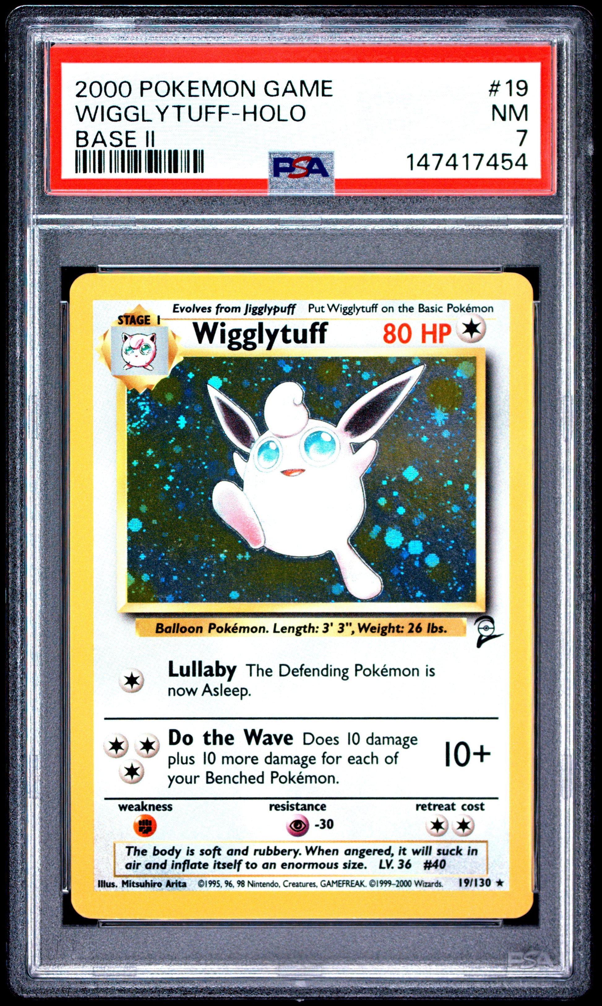 2000 POKEMON GAME BASE II WIGGLYTUFF-HOLO #19 BASE II PSA 7