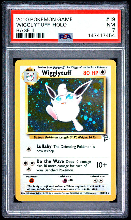 2000 POKEMON GAME BASE II WIGGLYTUFF-HOLO #19 BASE II PSA 7