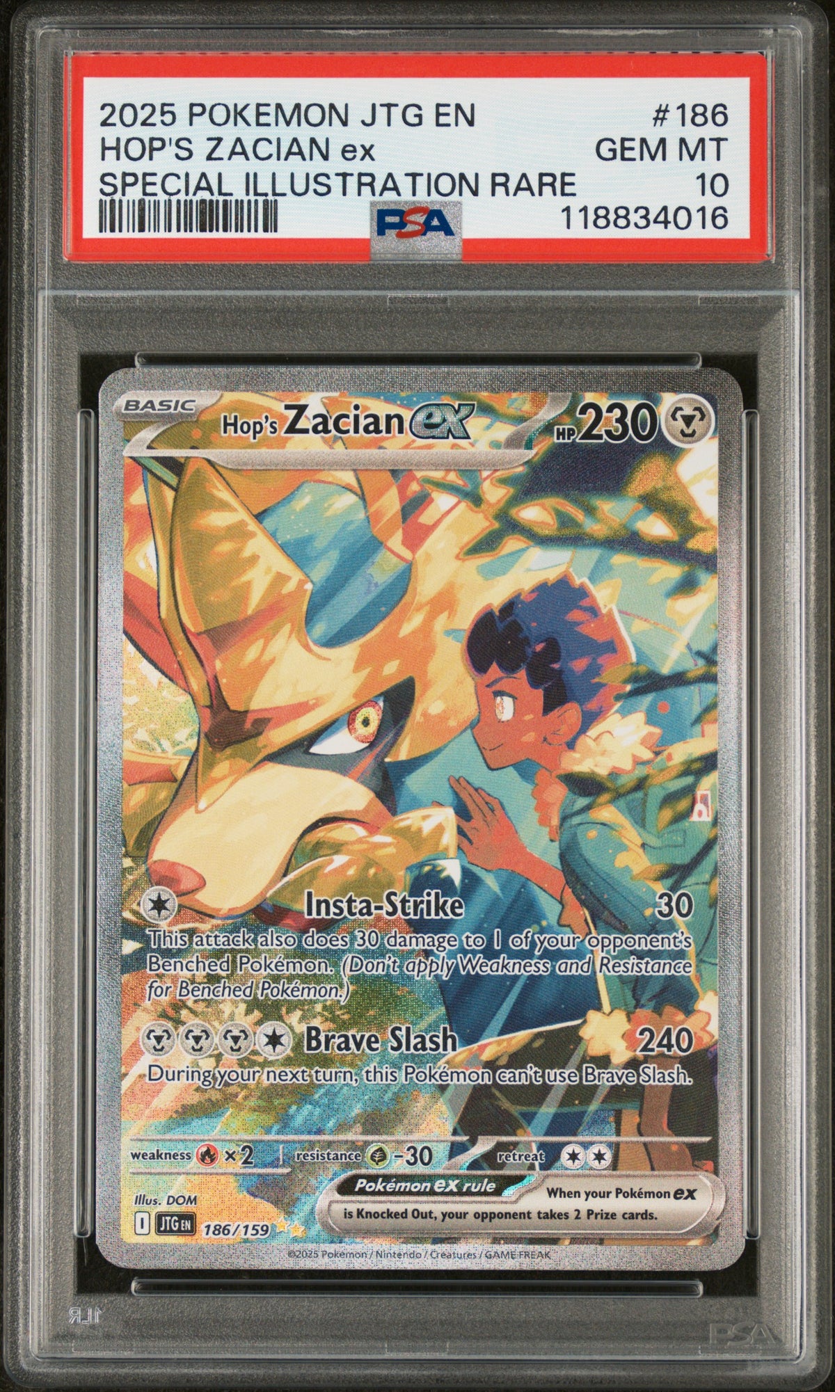 2025 POKEMON JTG EN-JOURNEY TOGETHER HOP'S ZACIAN ex #186 SPECIAL ILLUSTRATION RARE PSA 10