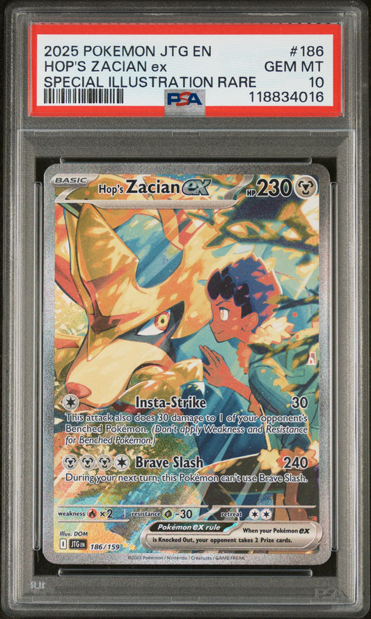 2025 POKEMON JTG EN-JOURNEY TOGETHER HOP'S ZACIAN ex #186 SPECIAL ILLUSTRATION RARE PSA 10