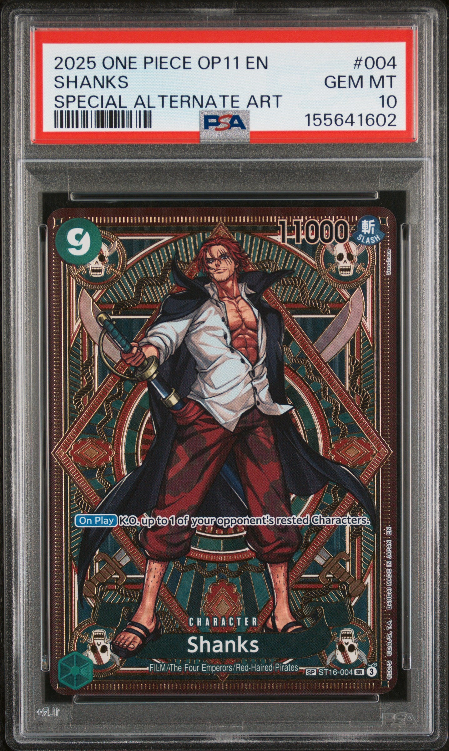 2025 ONE PIECE OP11-A FIST OF DIVINE SPEED SHANKS #004 SPECIAL ALTERNATE ART PSA 10