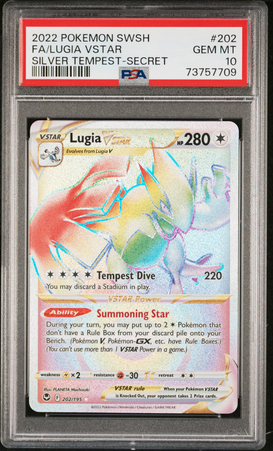 2022 POKEMON SWORD & SHIELD SILVER TEMPEST FA/LUGIA VSTAR #202 SILVER TEMPEST-SECRET PSA 10