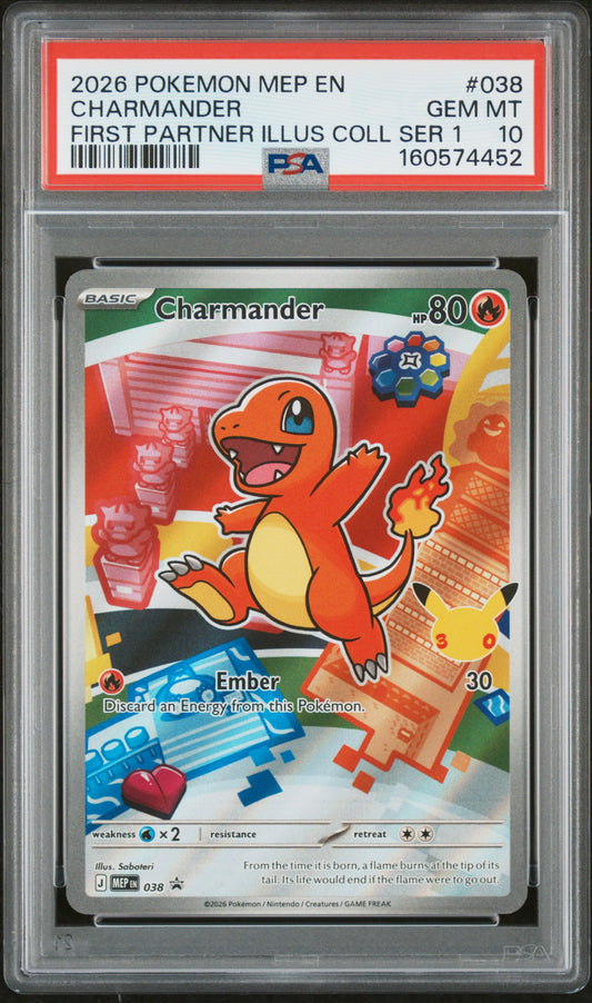 2026 POKEMON MEP EN-ME BLACK STAR PROMO CHARMANDER #038 FIRST PARTNER ILLUS COLL SER 1 PSA 10