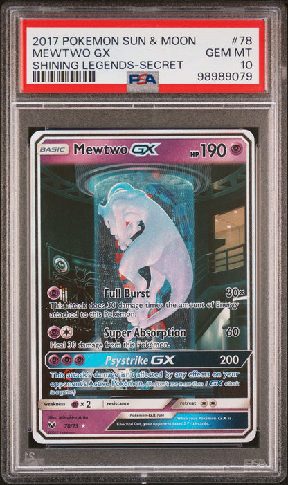 2017 POKEMON SUN & MOON SHINING LEGENDS MEWTWO GX #78 SHINING LEGENDS-SECRET PSA 10