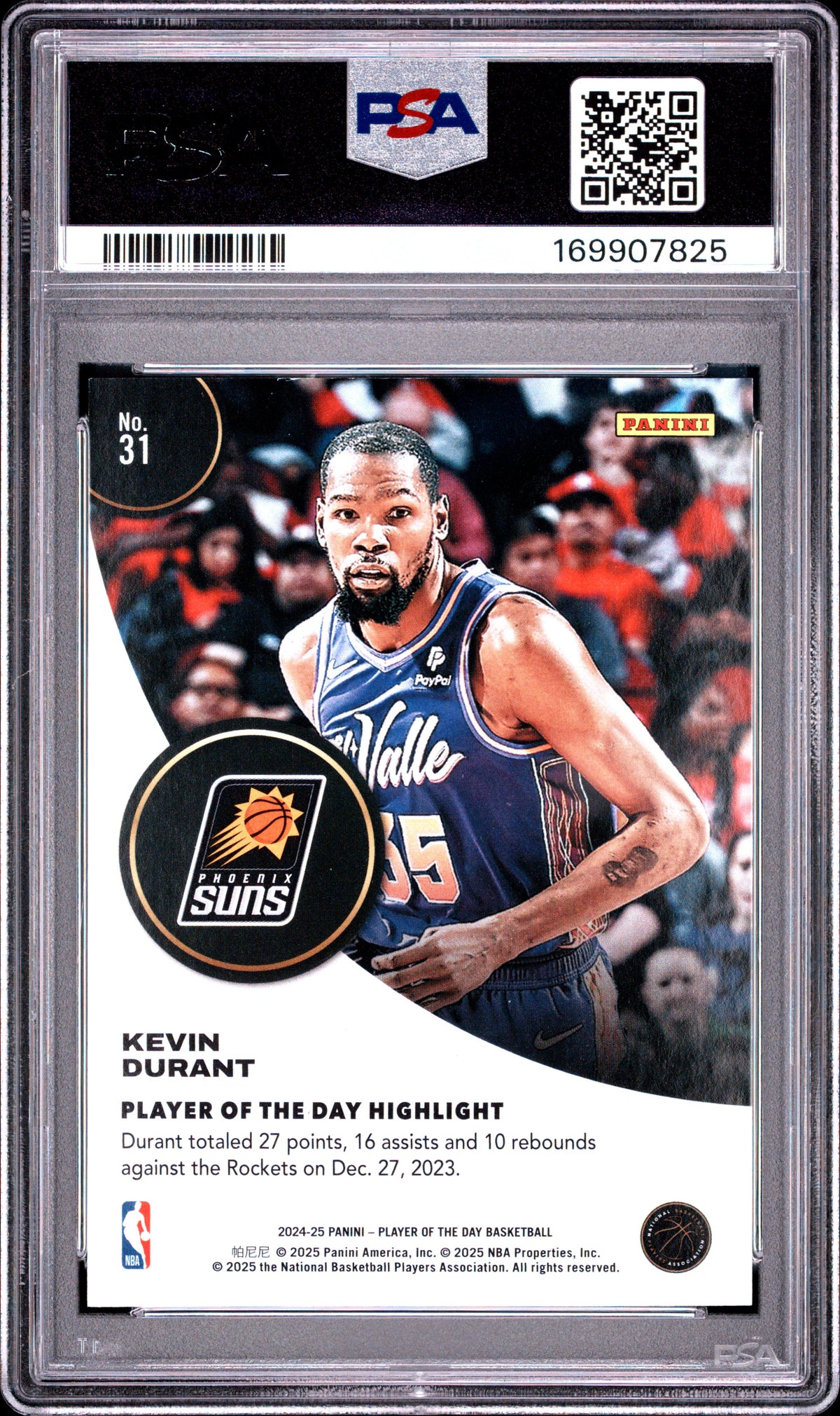 2024 PANINI NBA PLAYER OF THE DAY KEVIN DURANT #31 ORANGE PSA 9