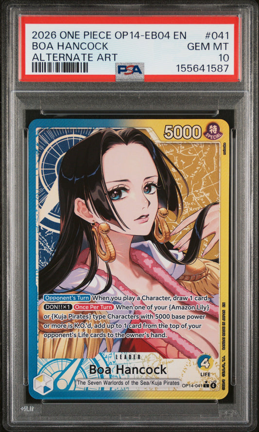 2026 ONE PIECE OP14-EB04-THE AZURE SEA'S SEVEN BOA HANCOCK #041 ALTERNATE ART PSA 10