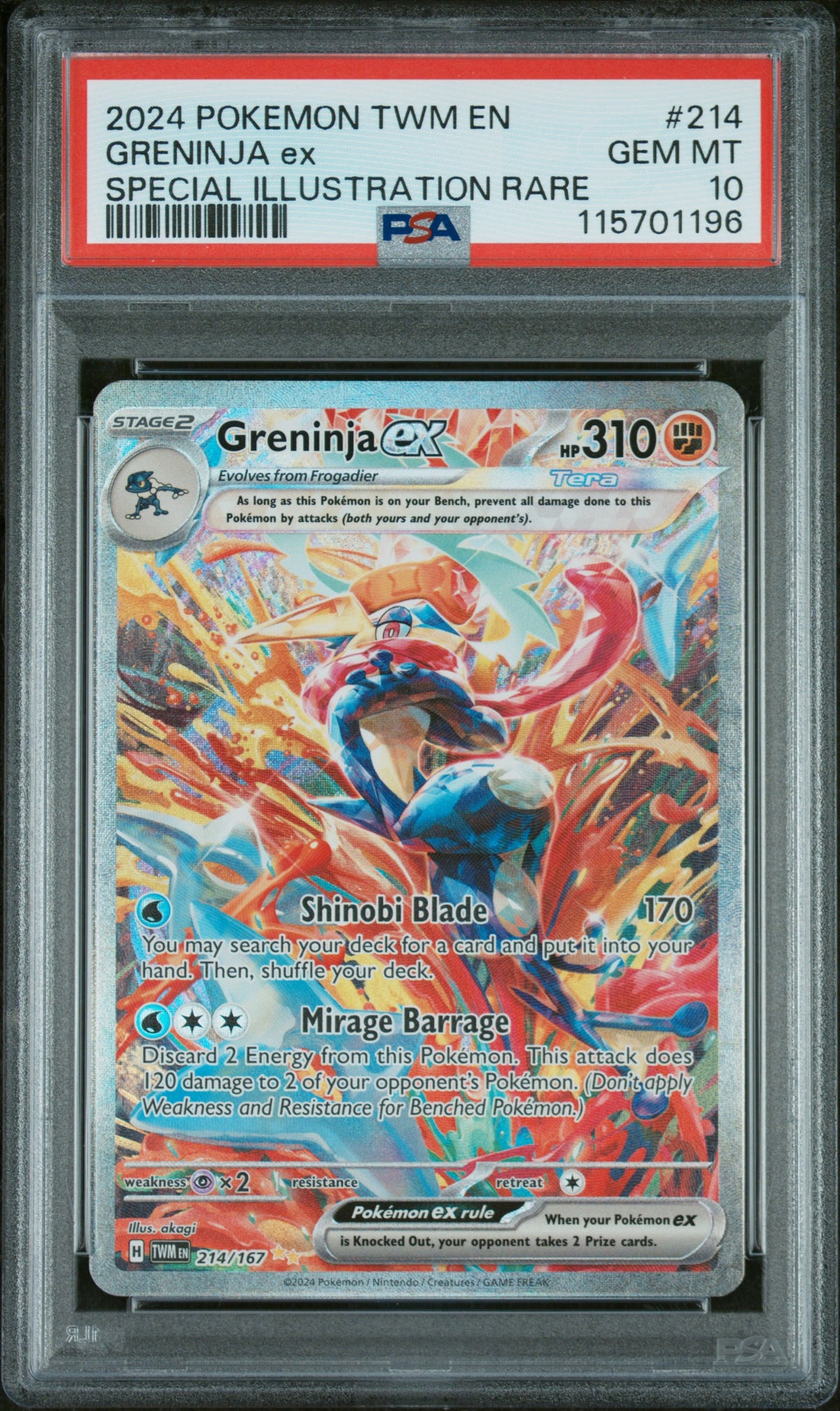2024 POKEMON TWM EN-TWILIGHT MASQUERADE GRENINJA ex #214 SPECIAL ILLUSTRATION RARE PSA 10