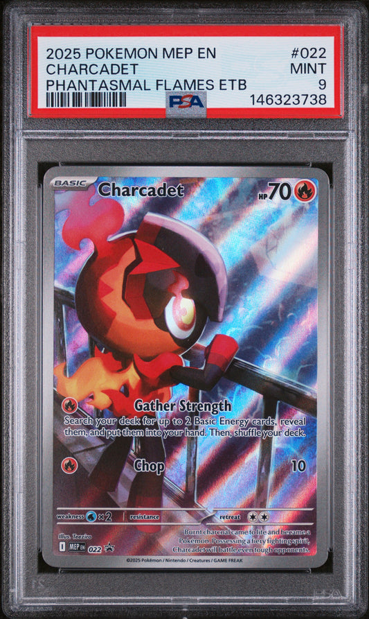 2025 POKEMON MEP EN-ME BLACK STAR PROMO CHARCADET #022 PHANTASMAL FLAMES ETB PSA 9