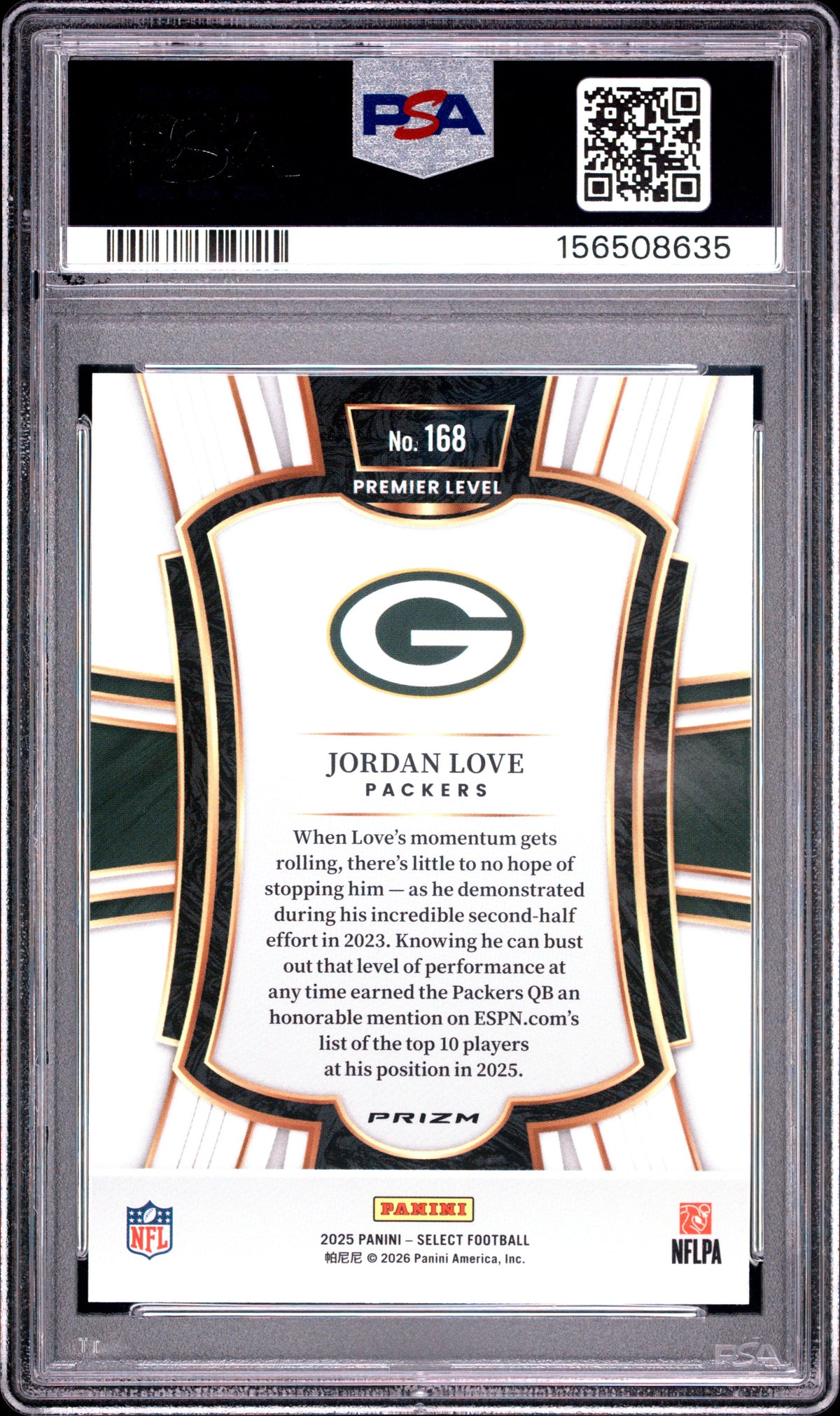 2025 PANINI SELECT JORDAN LOVE #168 ZEBRA PRIZM PSA 10