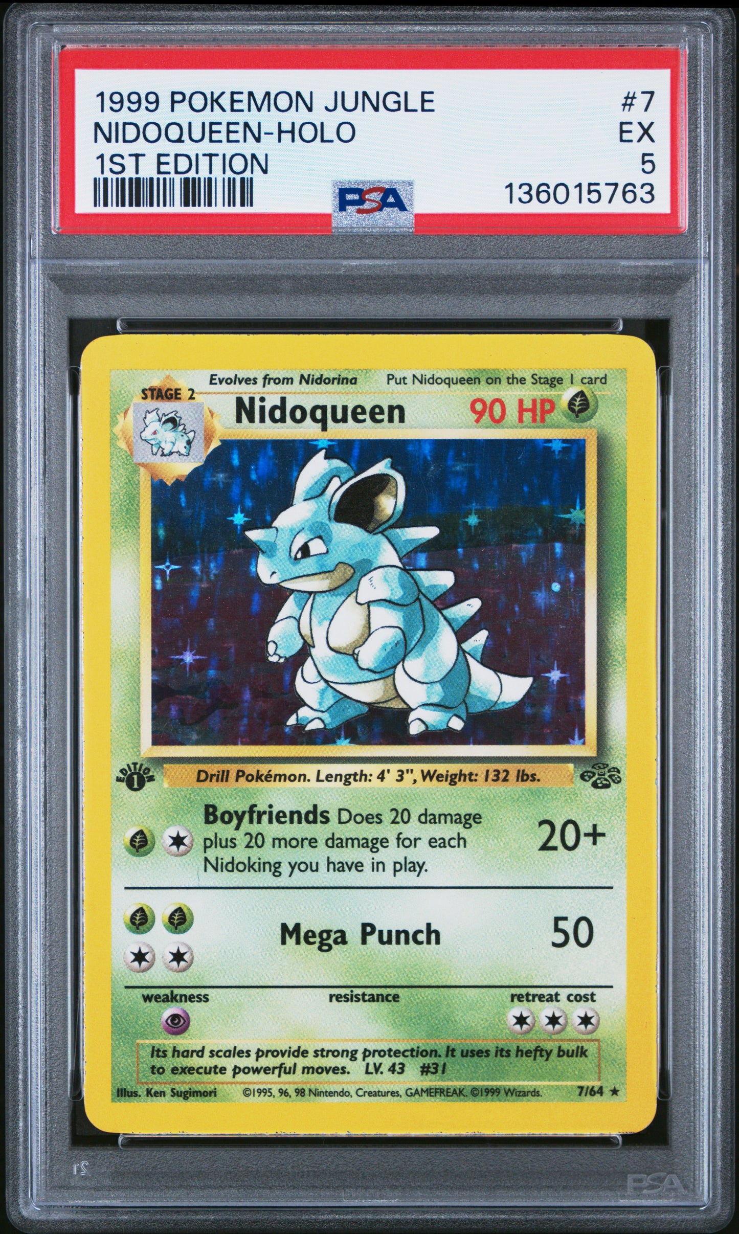 1999 POKEMON JUNGLE NIDOQUEEN-HOLO #7 1ST EDITION PSA 5