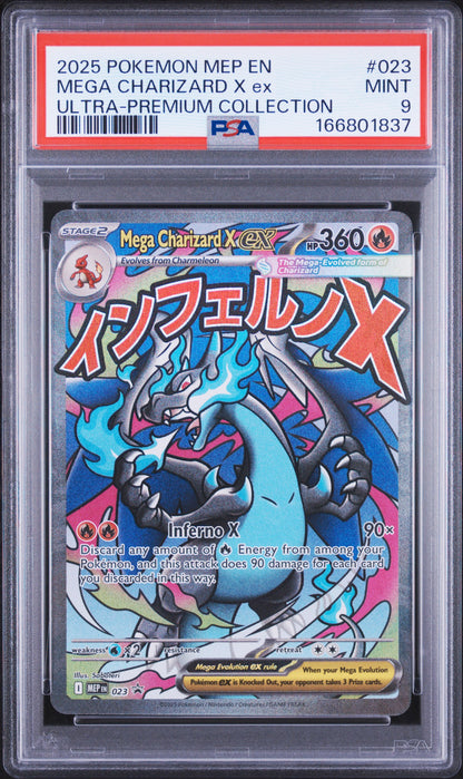2025 POKEMON MEP EN-ME BLACK STAR PROMO MEGA CHARIZARD X ex #023 ULTRA-PREMIUM COLLECTION PSA 9