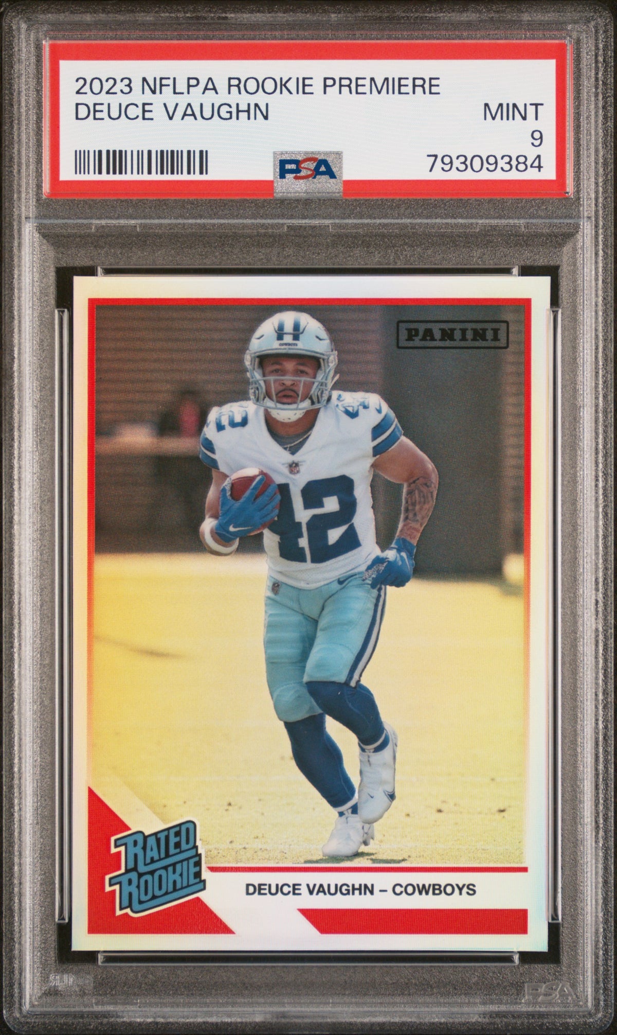 2023 PANINI NFLPA ROOKIE PREMIERE RATED ROOKIES DEUCE VAUGHN PSA 9
