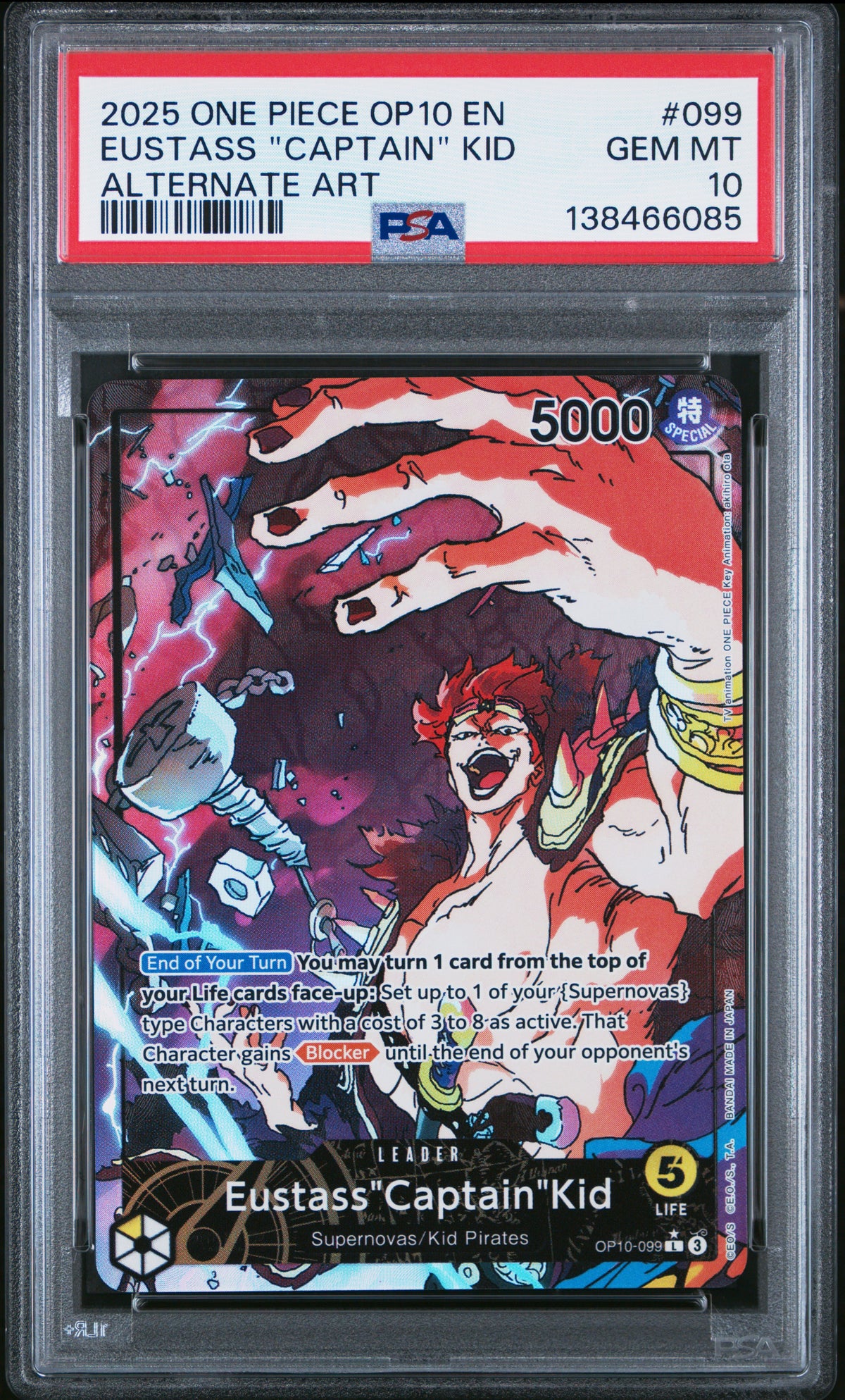 2025 ONE PIECE OP10-ROYAL BLOOD EUSTASS CAPTAIN KID #099 ALTERNATE ART PSA 10