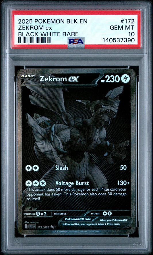 2025 POKEMON BLK EN-BLACK BOLT ZEKROM ex #172 BLACK WHITE RARE PSA 10