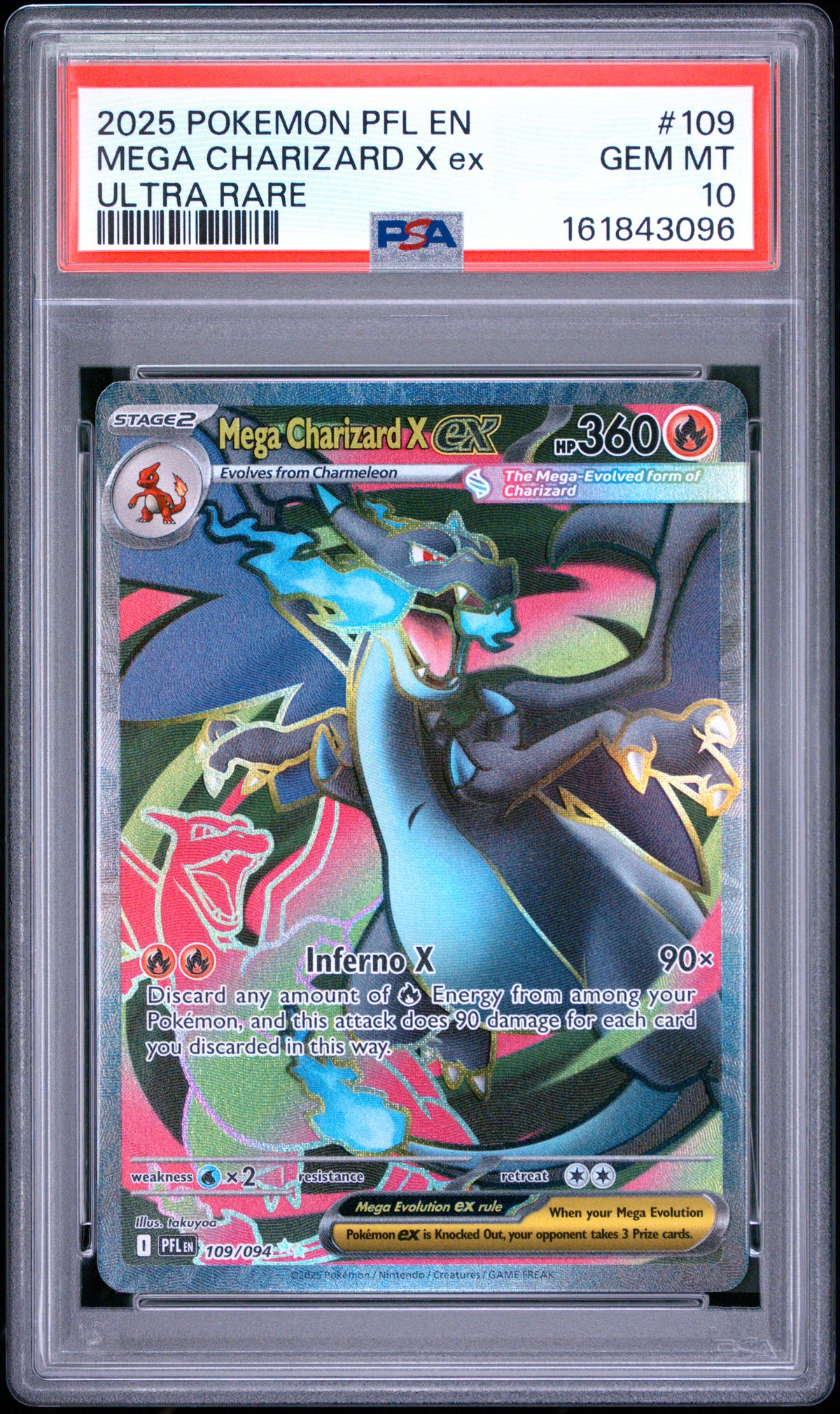2025 POKEMON PFL EN-PHANTASMAL FLAMES MEGA CHARIZARD X ex #109 ULTRA RARE PSA 10