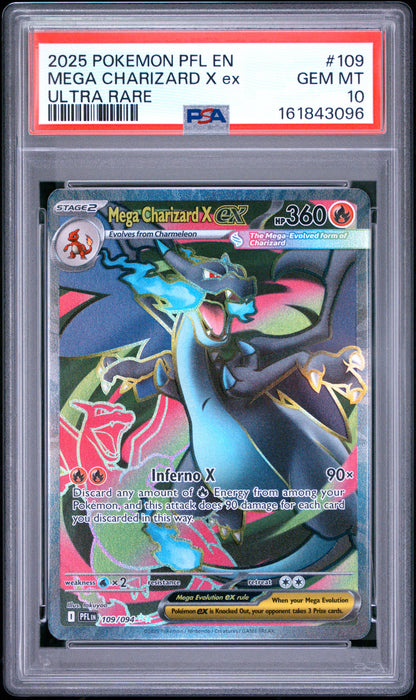 2025 POKEMON PFL EN-PHANTASMAL FLAMES MEGA CHARIZARD X ex #109 ULTRA RARE PSA 10