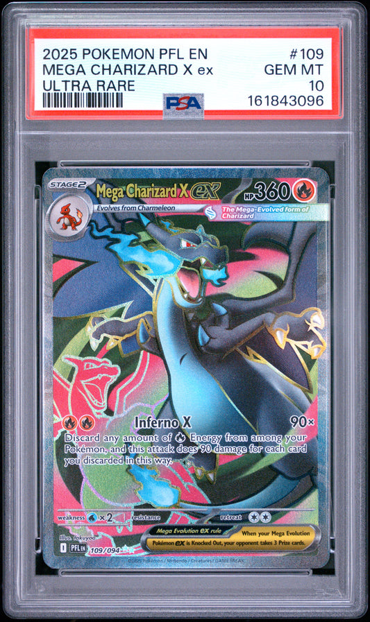 2025 POKEMON PFL EN-PHANTASMAL FLAMES MEGA CHARIZARD X ex #109 ULTRA RARE PSA 10