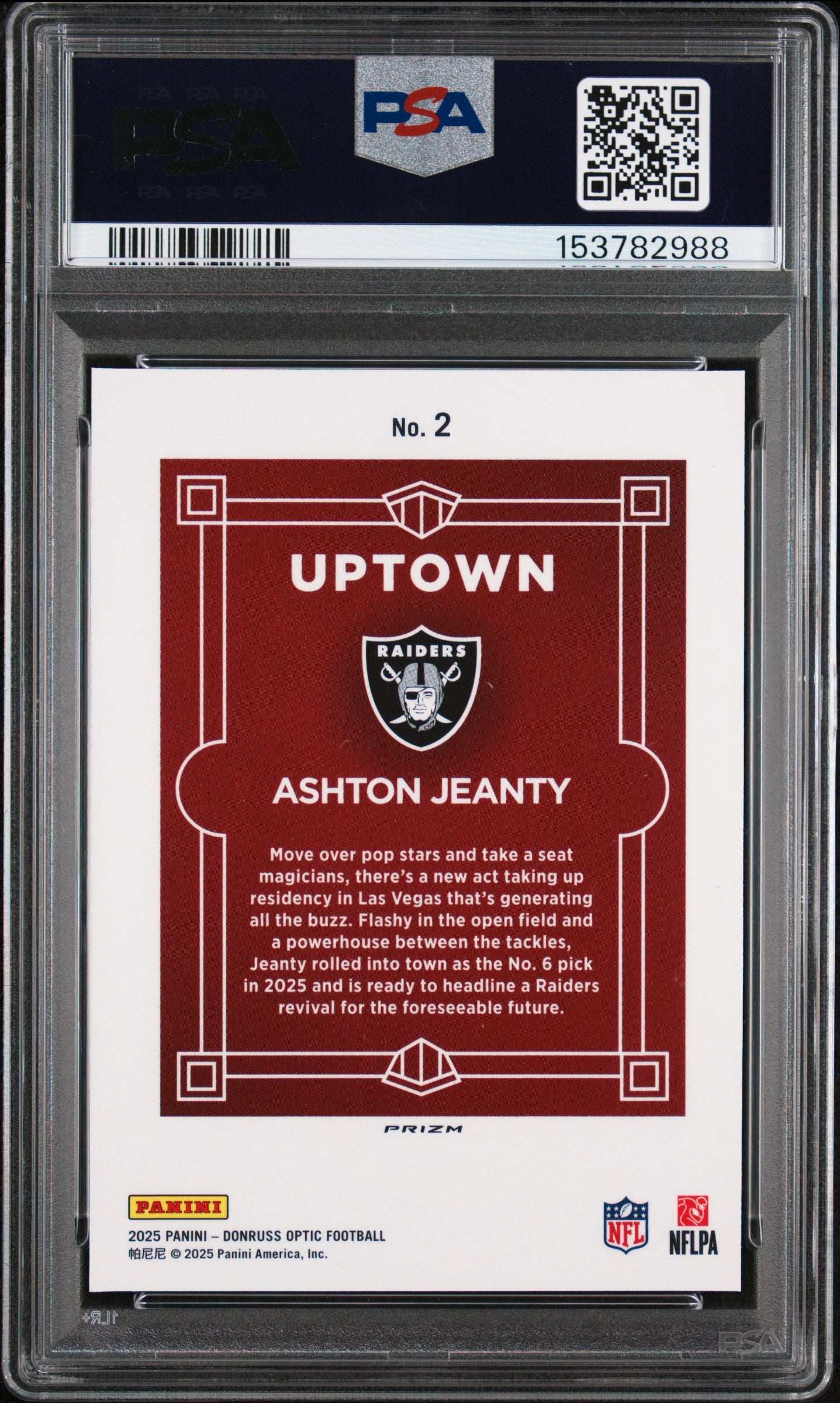 2025 PANINI DONRUSS OPTIC UPTOWN ASHTON JEANTY #2 PSA 8