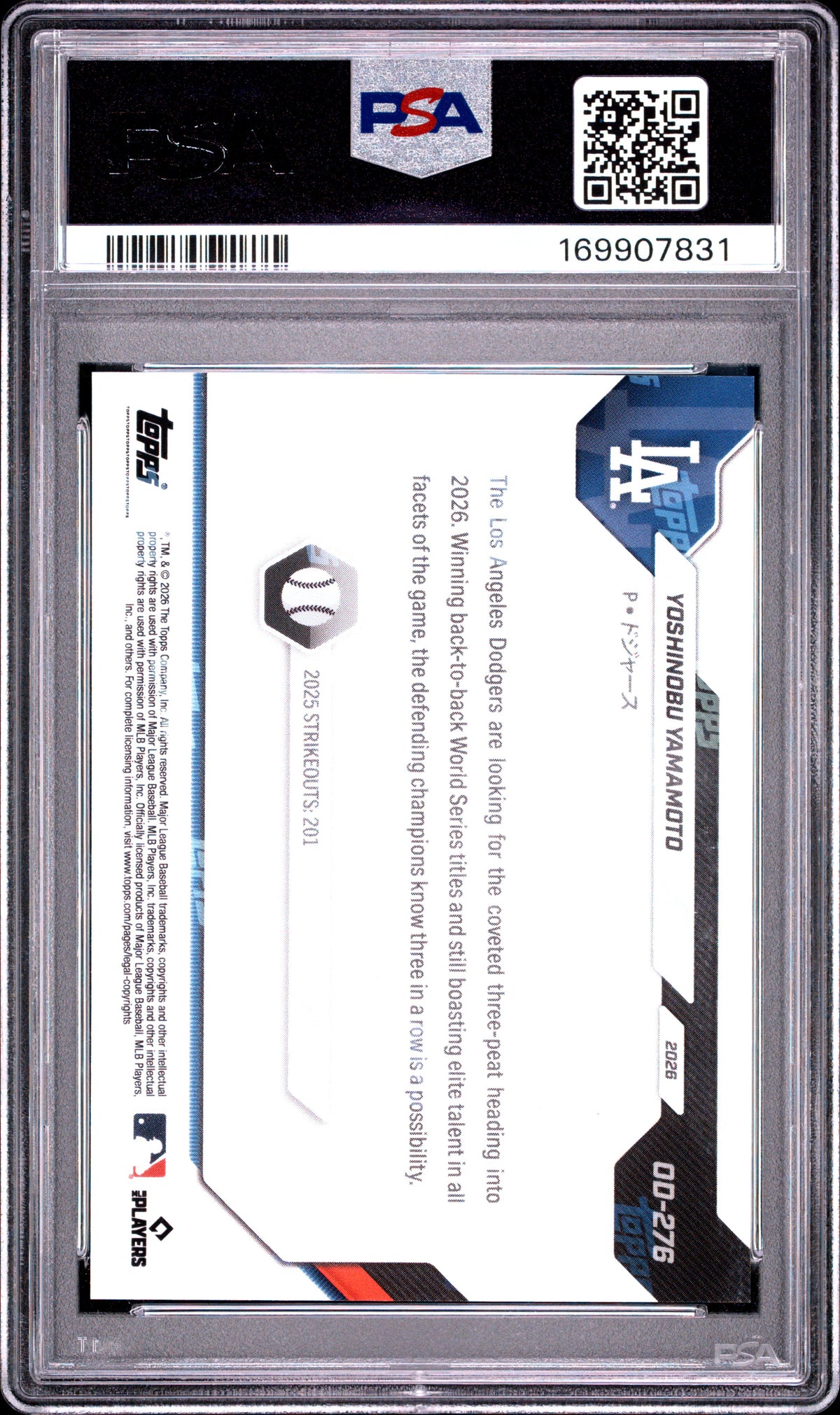 2026 TOPPS NOW ROAD TO OPENING DAY YOSHINOBU YAMAMOTO #OD-276 ROAD/OPEN DAY-JAPAN EDITION PSA 9