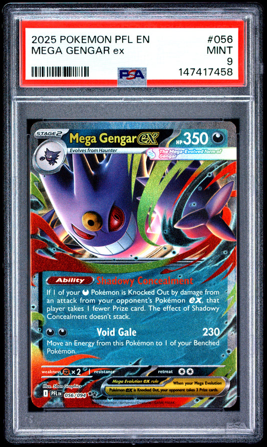 2025 POKEMON PFL EN-PHANTASMAL FLAMES MEGA GENGAR ex #056 PSA 9