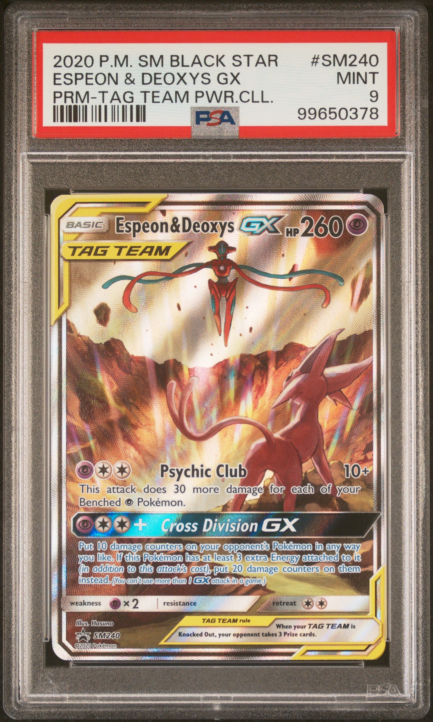2020 POKEMON SM BLACK STAR PROMO ESPEON & DEOXYS GX #SM240 PRM-TAG TEAM PWR.CLL. PSA 9