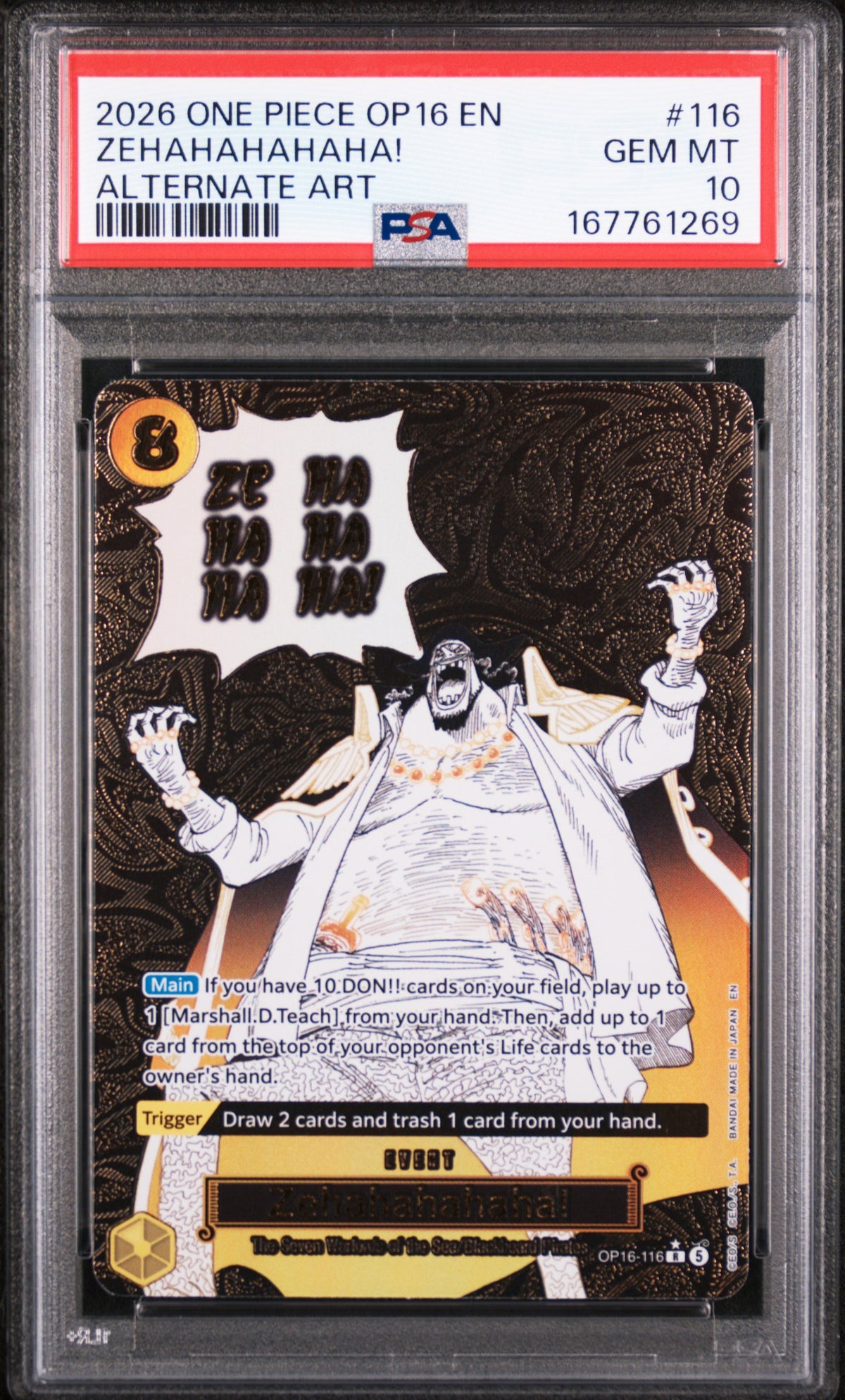 2026 ONE PIECE OP16-THE TIME OF BATTLE ZEHAHAHAHAHA! #116 ALTERNATE ART PSA 10