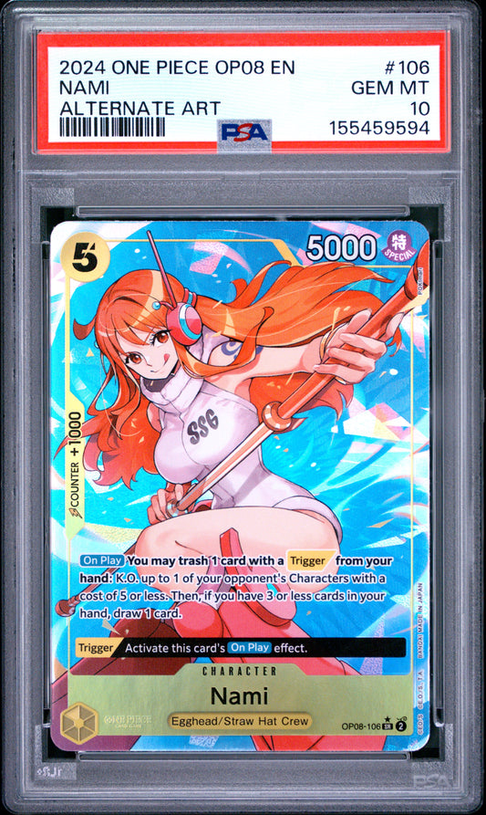 2024 ONE PIECE OP08-TWO LEGENDS NAMI #106 ALTERNATE ART PSA 10