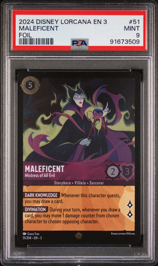 2024 DISNEY LORCANA EN 3-INTO THE INKLANDS MALEFICENT #51 FOIL PSA 9