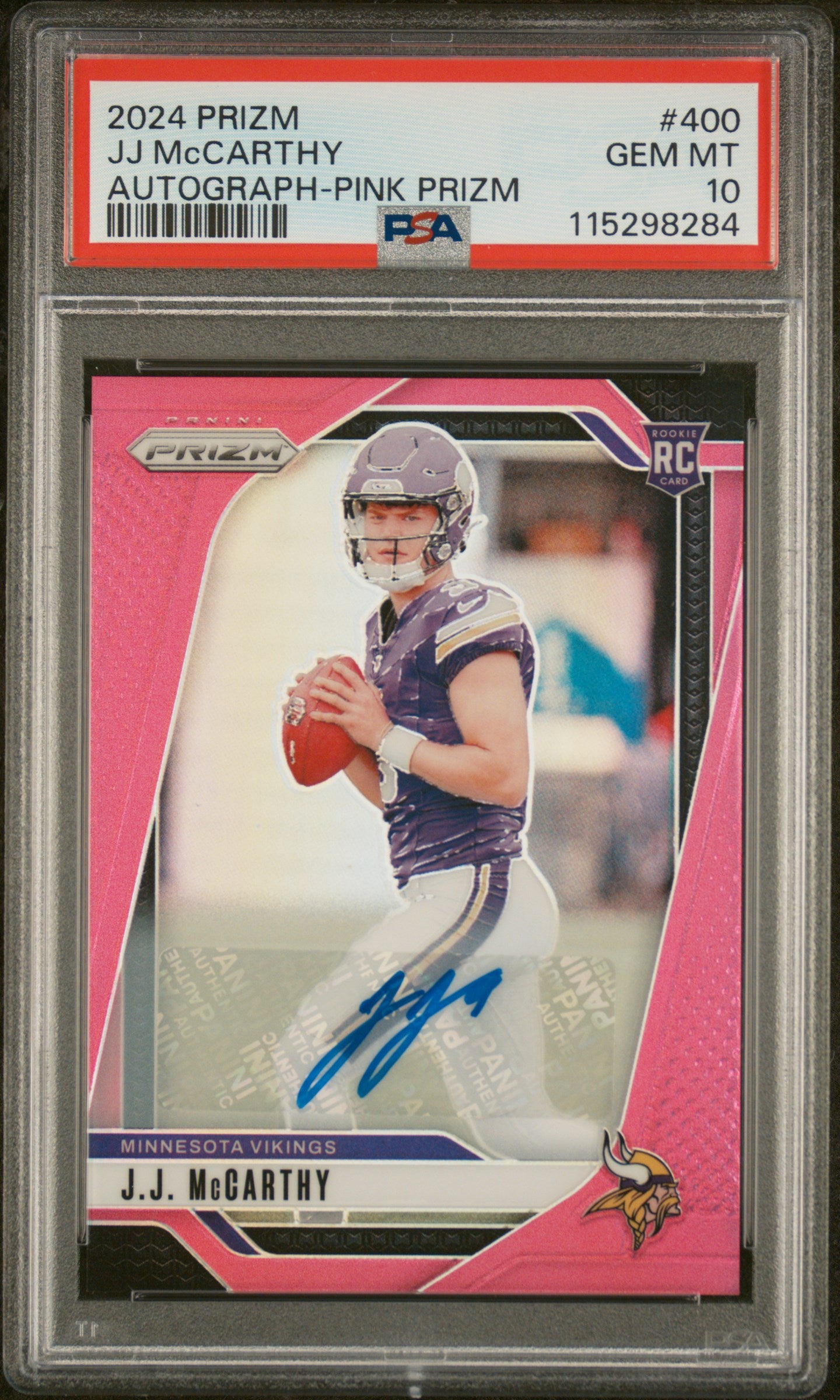 2024 PANINI PRIZM JJ McCARTHY #400 AUTOGRAPH-PINK PRIZM PSA 10