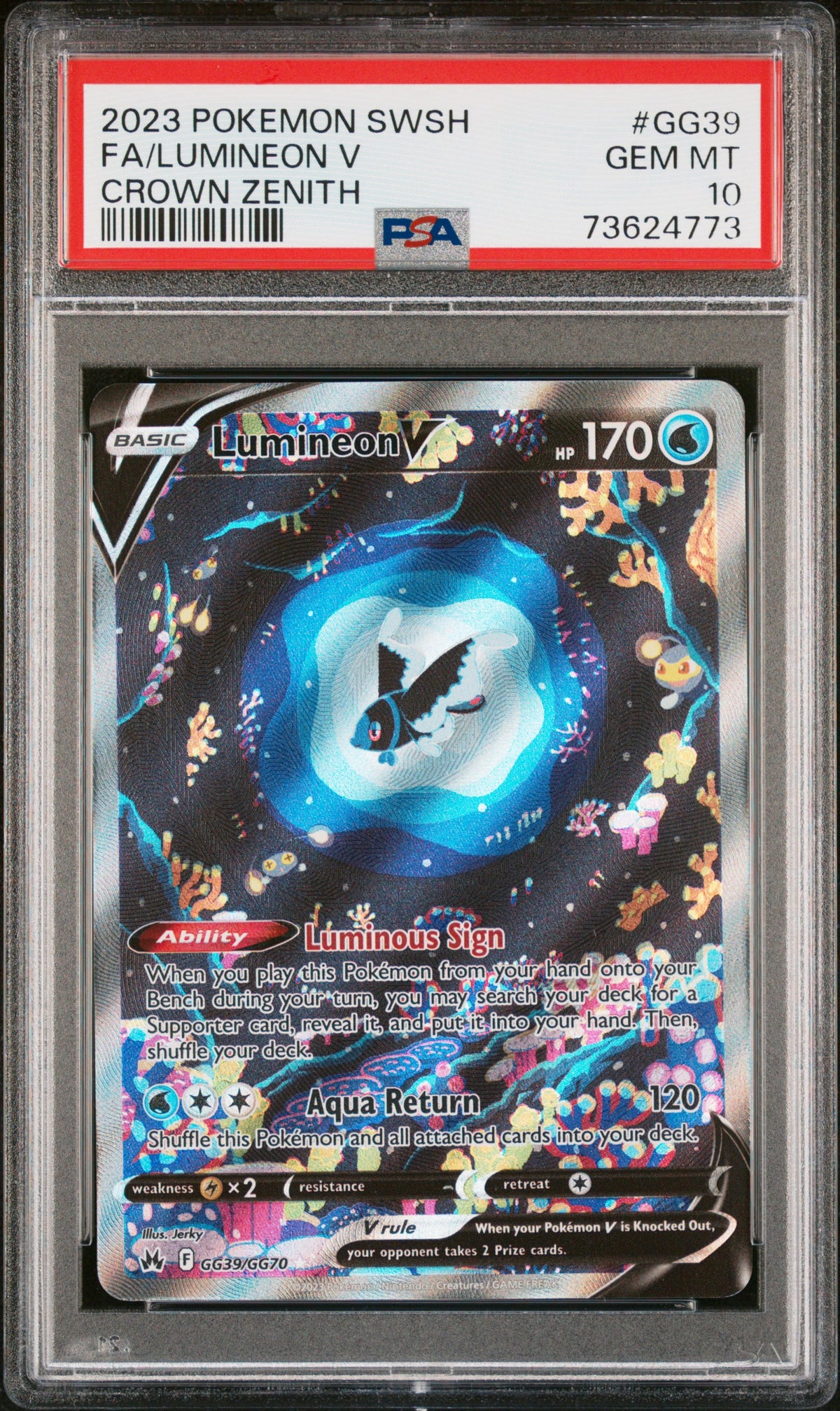 2023 POKEMON SWORD AND SHIELD CROWN ZENITH FA/LUMINEON V #GG39 CROWN ZENITH PSA 10