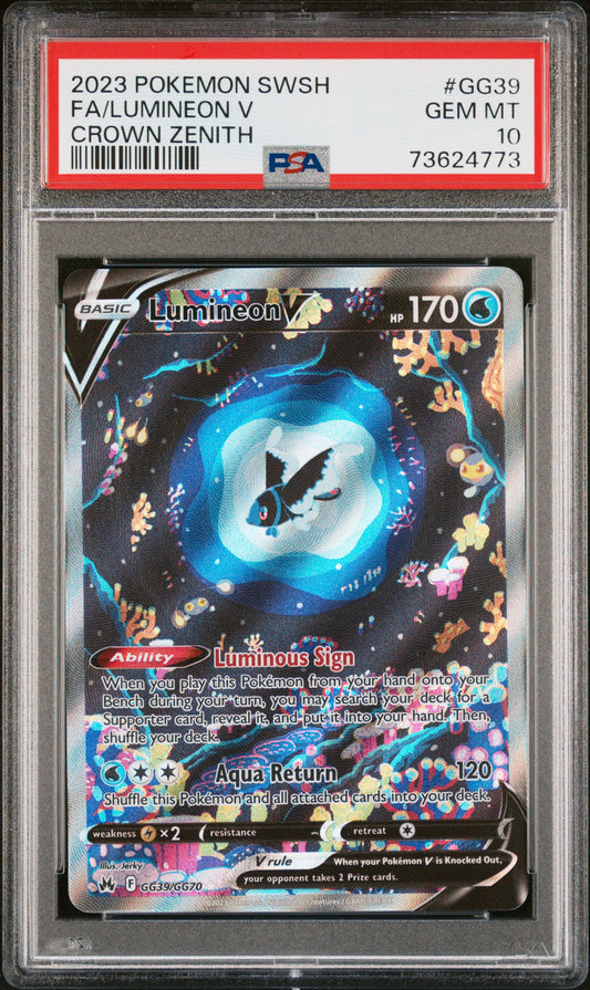2023 POKEMON SWORD AND SHIELD CROWN ZENITH FA/LUMINEON V #GG39 CROWN ZENITH PSA 10