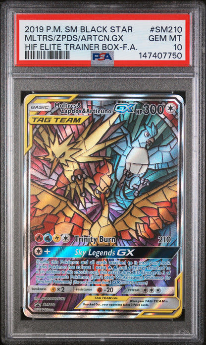 2019 POKEMON SM BLACK STAR PROMO MLTRS/ZPDS/ARTCN.GX #SM210 HIF ELITE TRAINER BOX-F.A. PSA 10