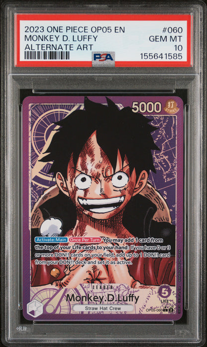 2023 ONE PIECE OP05-AWAKENING OF THE NEW ERA MONKEY D. LUFFY #060 ALTERNATE ART PSA 10
