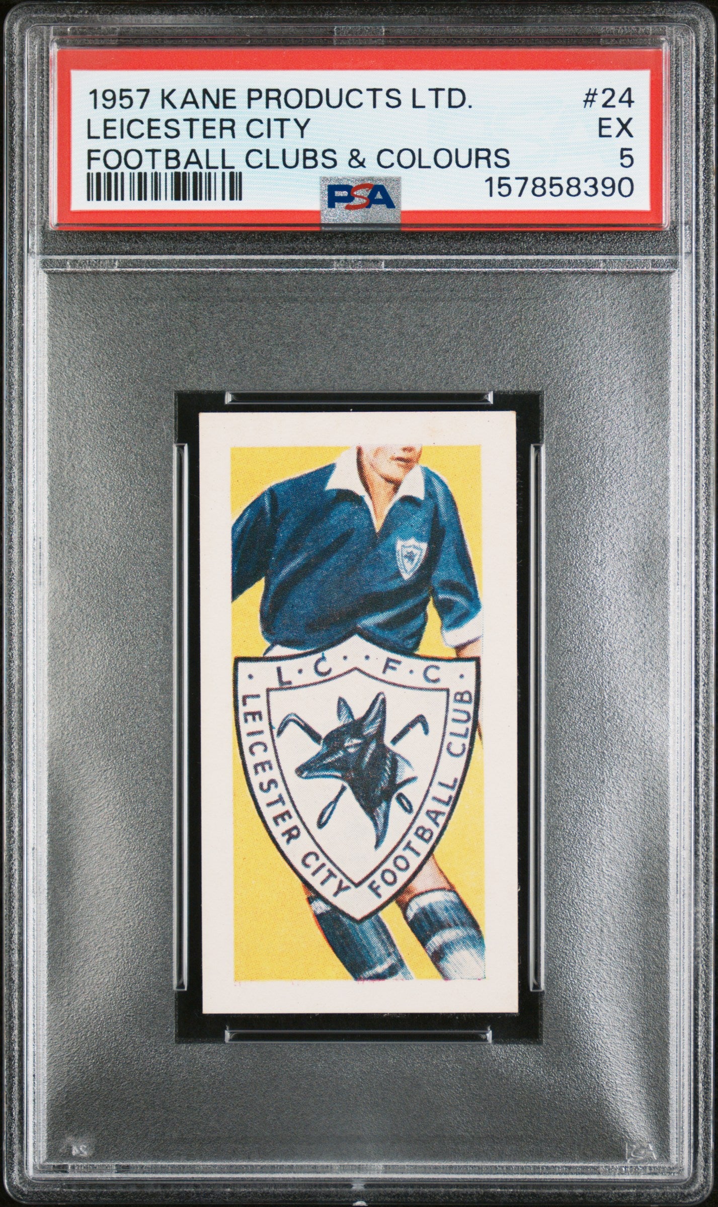 1957 KANE PRODUCTS LTD. FOOTBALL CLUBS & COLOURS LEICESTER CITY #24 FOOTBALL CLUBS & COLOURS PSA 5