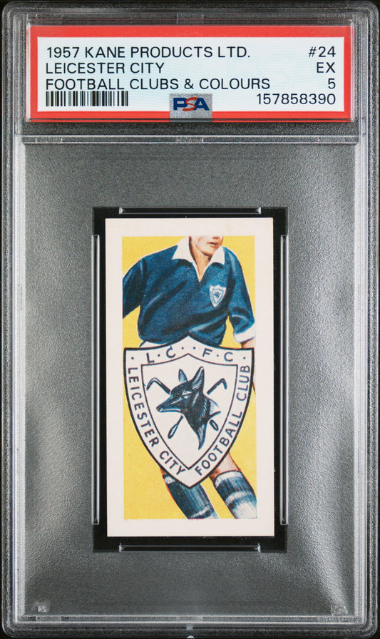 1957 KANE PRODUCTS LTD. FOOTBALL CLUBS & COLOURS LEICESTER CITY #24 FOOTBALL CLUBS & COLOURS PSA 5