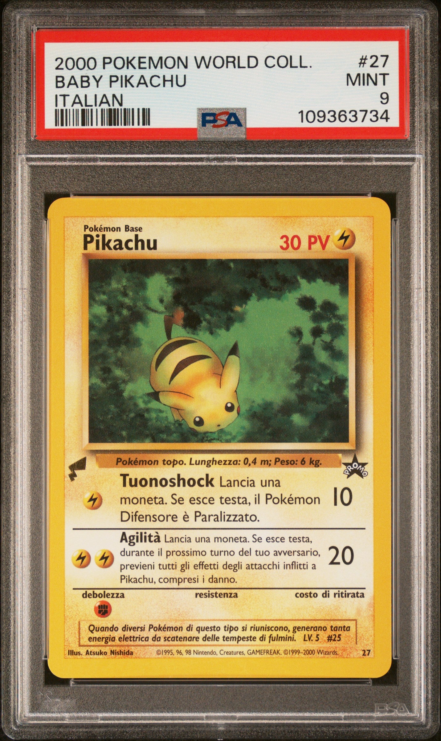 2000 POKEMON PIKACHU WORLD COLLECTION BABY PIKACHU #27 ITALIAN PSA 9