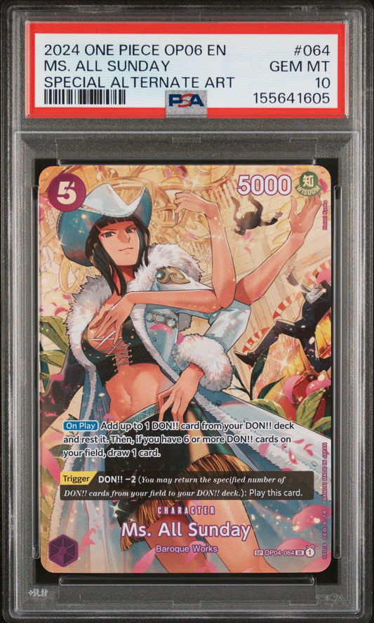 2024 ONE PIECE OP06-WINGS OF THE CAPTAIN MS. ALL SUNDAY #064 SPECIAL ALTERNATE ART PSA 10