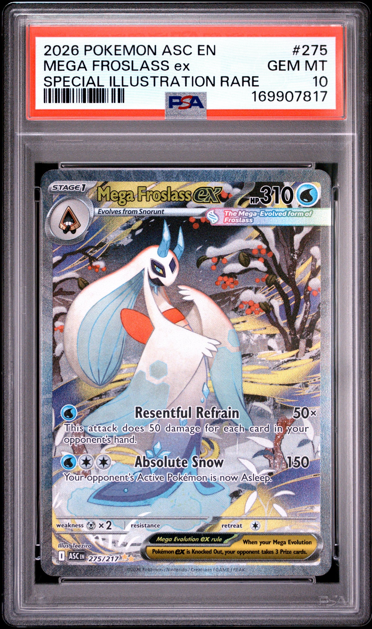 2026 POKEMON ASC EN-ASCENDED HEROES MEGA FROSLASS ex #275 SPECIAL ILLUSTRATION RARE PSA 10