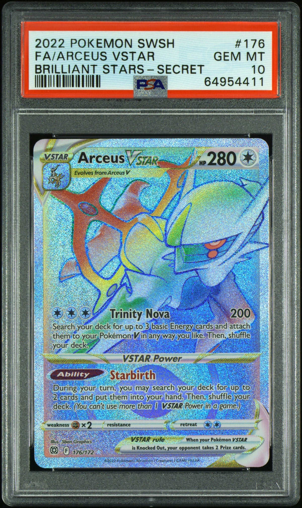 2022 POKEMON SWORD & SHIELD BRILLIANT STARS FA/ARCEUS VSTAR #176 BRILLIANT STARS-SECRET PSA 10