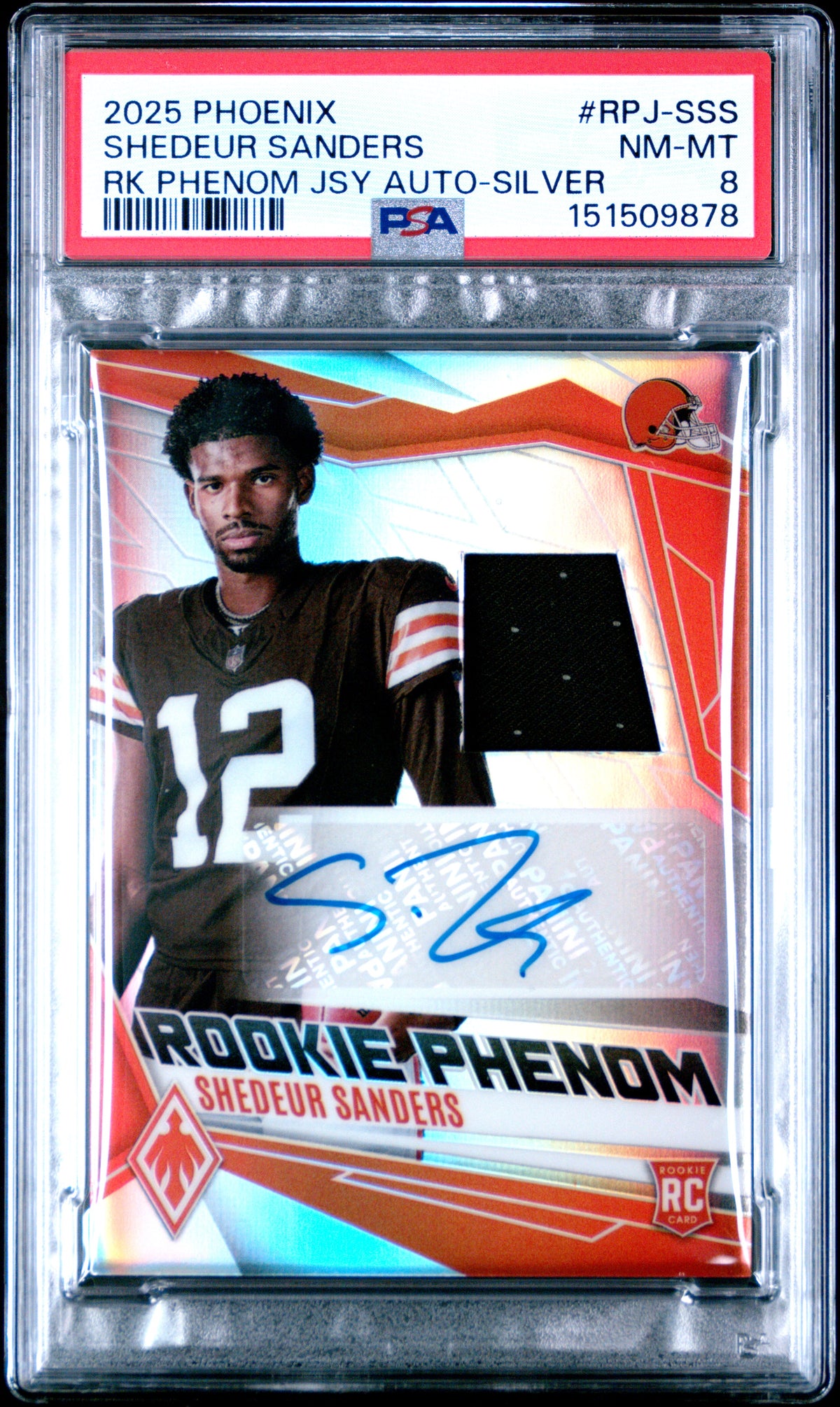 2025 PANINI PHOENIX ROOKIE PHENOM JERSEY AUTOGRAPHS SHEDEUR SANDERS #RPJ-SSS RK PHENOM JSY AUTO-SILVER PSA 8